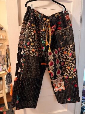 Embroidered  & Embellished Black Kantha Pants